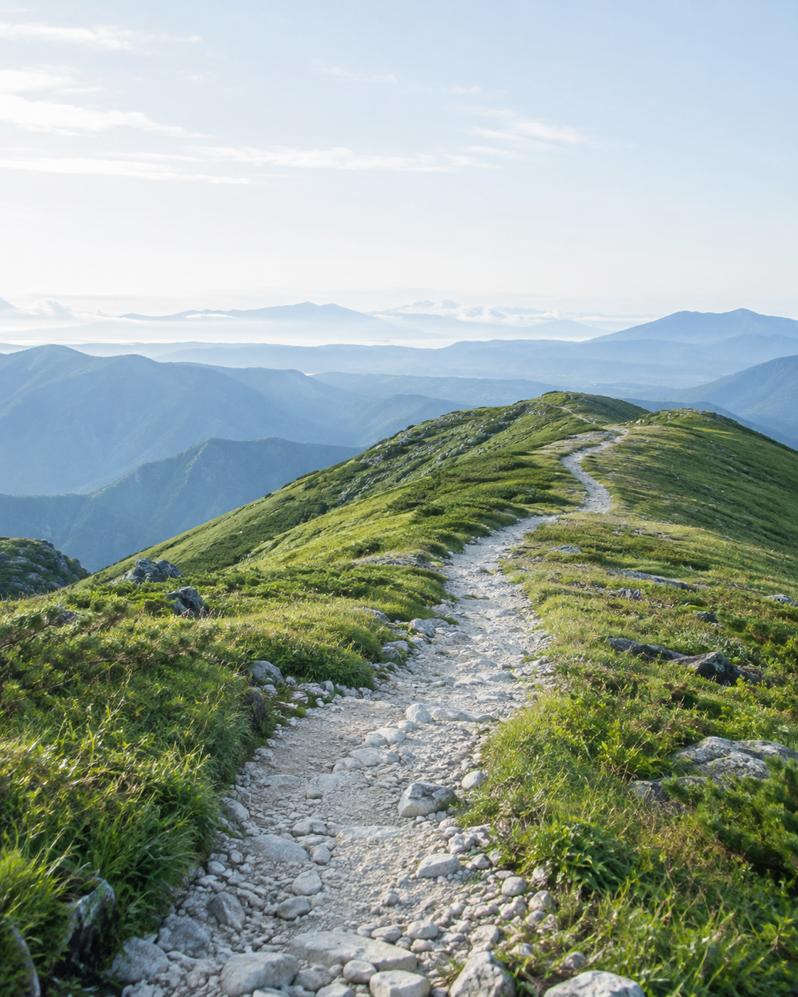山の稜線へ続く道。企業と人の挑戦に伴走するSherpaのイメージ